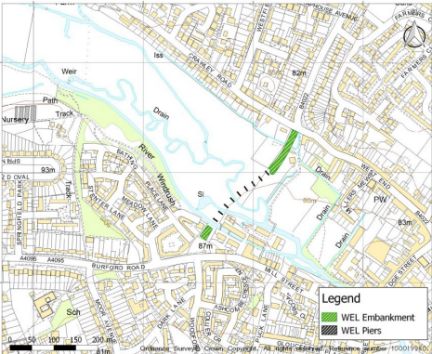 Map of WEL showing embankment and piers