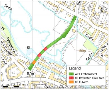 Map of WEL showing embankment and three restricted openings