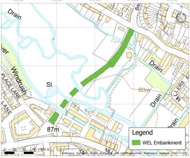 Map of WEL showing embankment and three river spans